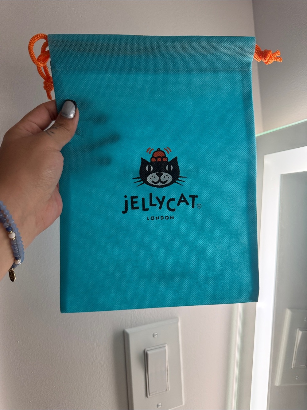Jellycat Turquoise Drawstring Toy Pouch with Orange Cords
